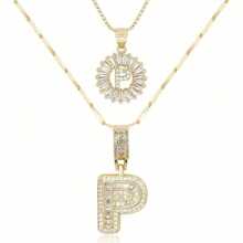 Dainty Bubble Initials Balloon Letter Necklace Set For Women Double-Layer Rock Initials Letter Necklace Set Synthetic Cubic Zirconia Micro-Inlaid Crown Letter Diy English