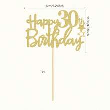 1Pc Glitter Happy Birthday Cake Topper Celebrate 10 12 13 14 15 16 17 18 21 30 40 50 60 70 80 90 100 Years Old Birthday Anniversary Party Decoration - Multicolor - View 32