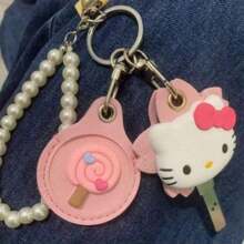 Sanrio Hello Kitty süßer Schlüsselanhänger von Sanrio, wassertropfensensitiv, wasserdichtes Design, Schutzabdeckung für Zugangskarten, geeignet für jeden Schlüsseltyp, kommt mit Schlüsselschutzbeutel, hochwertig schöner Katzenstil, geeignet als Geschenk für Liebhaber oder Familie, eine kleine Überraschung für sie, Schulbedarf, mit bestickten Sanrio Anime Aufklebern [Rückkehr zur Schule Saison] [Halloween]