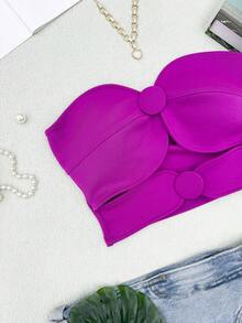 ELLIE Women's Strapless Crop Top With Button Details - 紫色 - 查看 3