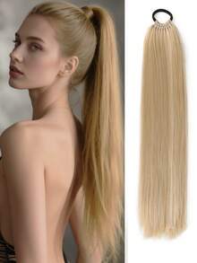 24英寸长直发合成纤维马尾假发,多功能弹力带,优雅黑色假发,天然柔软纤维,适合各种肤色 - 彩色 - 查看 28