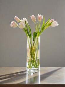 Jarrón-40cm Modern Cylinder Glass Vase, Transparent, Round, Versatile As A Candle Holder/Plant Container, Ideal For Home, Office, Table Decoration, Elegant Design