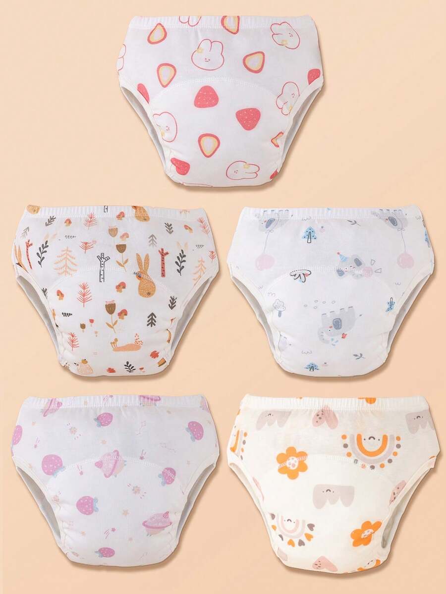5 Peças/Conjunto Calças de Treinamento para Uso no Penico para Crianças Pequenas - Calças de Proteção Laváveis e à Prova de Vazamentos com Belos Estampados e Temas Espaciais, Tecido Respirável para Meninos e Meninas, Proteção Multicamada, Adequado para Crianças de 3 Meses a 5 Anos, Calcinha para Uso Diurno e Noturno, Design Multicamada, Calcinha de Treinamento para Uso no Penico - (Com Borda Anti-Vazamento) - Multicolorido - Visão 1