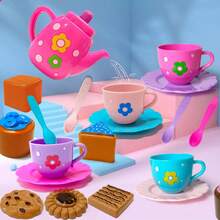 19-Piece Small-Sized Portable Kids Tea Party Toy Set: Realistic Tea Ware, Kettle & Desserts , Perfect For Boys & Girls' Pretend Play, Thoughtful Gift For Back-To-School, Christmas & Birthdays - Pink - View 11