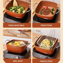 24cm Square Kitchen Fryer Non Stick Chip Pan Potato Fryer W/ Basket Cooking Pot - Orange - View 2