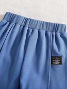 Tween Boy Letter Embroidery Crew Neck Sweatshirt And Pants Set - Blue - View 5