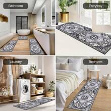 1pc Farmhouse Kitchen Rug, Non-Slip Washable Bohemian Style Kitchen Mat Runner For Kitchen, Laundry Room, Hallway