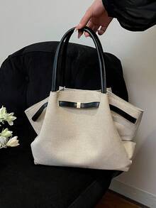 Dedoo 1个FEISTURE仿麂皮手提包，大容量纯色成熟优雅女士托特包，复古风格工作包，适合女孩、女士、大学生、上班族，最新时尚麂皮包，完美搭配秋季女装 - 彩色 - 查看 5