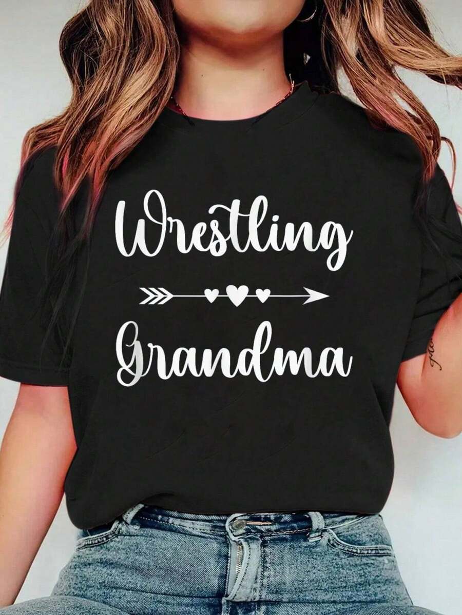 100% Cotton Wrestling Grandma Funny Womens Wrestling Gift Grandma T-Shirt Women's Men's Plus Size Soft Tee Causal Tops Breathable - màu đen - Xem 1