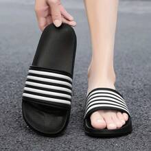 New Design Striped Slippers For Men And Women, Fashionable Couples One-Strap Slides, Lightweight Casual Indoor Outdoor