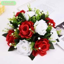 Bola de flores artificiales barata, base de malla verde de plástico, centros de mesa de seda para decoración de bodas, fiestas, camino de flores, ramos de flores - 7 - Ver 1