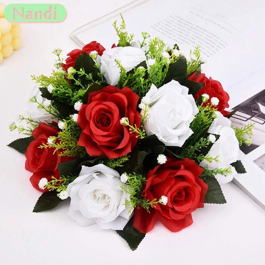 Bola de flores artificiales barata, base de malla verde de plástico, centros de mesa de seda para decoración de bodas, fiestas, camino de flores, ramos de flores - 7 - Ver 1