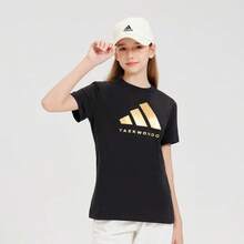 Áo thun ngắn tay cổ tròn thoáng khí Adidas dành cho trẻ em, áo thun in họa tiết mùa hè, áo thể thao thoáng khí cho bé trai và bé gái, áo lót thường ngày cho trẻ em. - màu đen - Xem 5