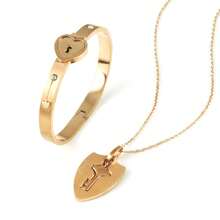 rongji jewelry 1 Set Pulsera y Collar de Pareja con Corazón y Candado de Acero de Titanio, Resistente al Desgaste, Regalo del Día de San Valentín, Mamá, Madre, Día de la Madre