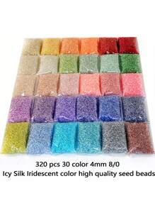 Kit de 320 cuentas de vidrio para hacer joyas, cuentas de vidrio iridiscentes transparentes de 4 mm 8/0 en 30 colores, 20 g/paquete, accesorios de alta calidad uniformes y duraderos, adecuados para hacer pulseras francesas hechas a mano, joyería con cuentas, pulseras bordadas, aretes, collares, anillos, regalos para familiares y amigos