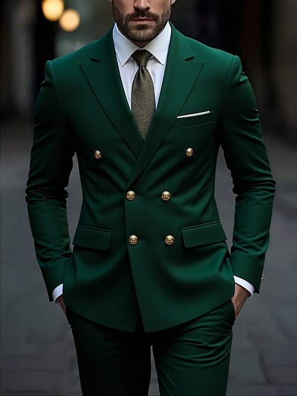 2 Pcs Fashion New Men's Business Double Breasted Solid Color Suit / Male Slim Fit Wedding 2 Pieces Red Blazers Jacket Pants Trousers