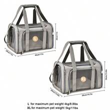 1pc Portable Cat Carrier Bag, Foldable Pet Tote With Breathable Mesh, Suitable For Small Dogs And Cats Cat Carrier Cat Bag - Grey - View 3