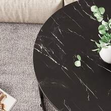 Nesting Coffee Table Side Set Of 2 End Tables For Living Room Bedroom Balcony,Black Faux Marble Wooden Table 23.6IN Accent Large Coffee Table With Steel Frame - Black - View 9