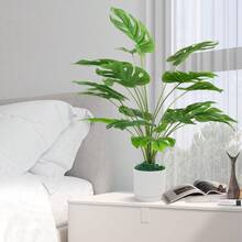 Fake Plants Large Artificial Monstera Faux Plants Indoor Tall With Black Pot For Outdoor Floor Front Porch Decor - 1 green w white pot - View 5