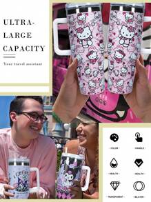 Sanrio زجاجة مياه معزولة بفراغ مع قش وملحقات سيليكون من Hello Kitty من Sanrio سعة 40 أونصة/12 ساعة، مصنوعة من الفولاذ المقاوم للصدأ 304، تصميم كرتوني جميل، عازلة الجدار، مثالية للمكتب والخارج والتخييم والتنزه والقيادة والسفر، هدية مثالية للأصدقاء والعائلة والمعلمين