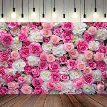 1pc 2D Flower Wall Backdrop Banner, Polyester Photography Background - Pink & White Roses Portrait, Suitable For Weddings, Bridal Showers, Multi-Purpose Photo Studio Props Decor - No Electricity Required