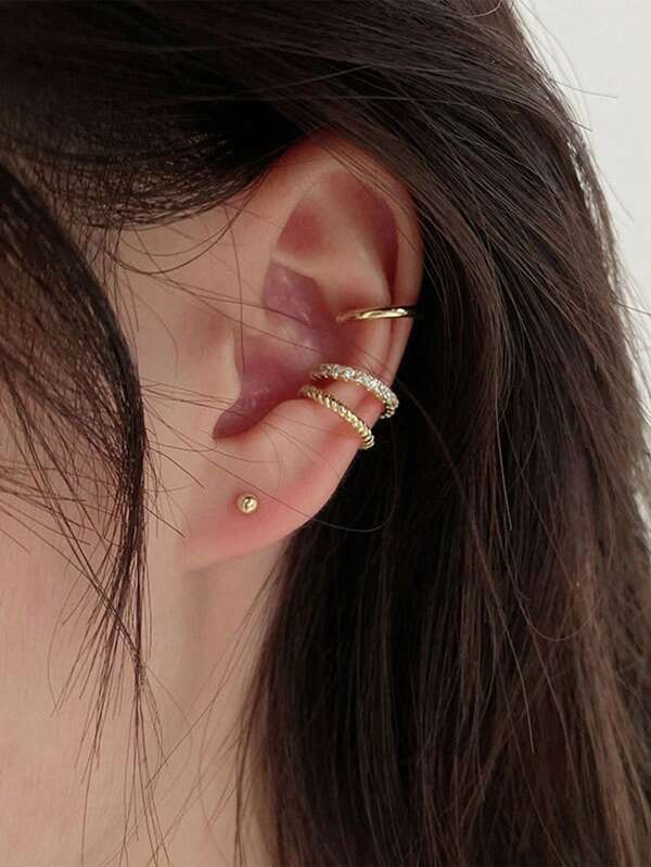 Set de 3 piezas de pendientes vintage minimalistas completamente con strass, pendientes elegantes de alta gama sin perforación