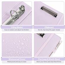 Neww  3 Ring Binder  Clipboard 1 Inch, 13.2" * 10.2" PU Clipboard Binder  Notepad & 5 Dividers  5 Pockets, Labels, Clipboard Folder Great For School Office(Fit Letter Sized Paper) - Purple Letter Size - 1 Inch - View 4
