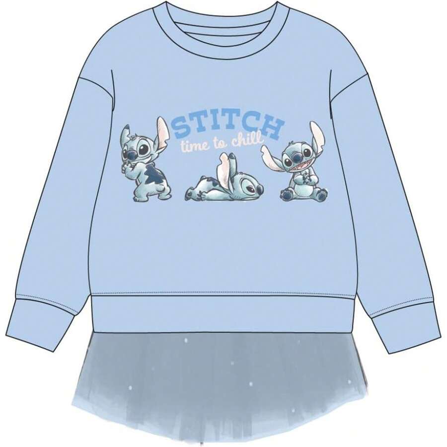 Lilo Y Stitch Stitch Sweatshirt With Skirt For Boys And Girls - Soft, Comfortable And Warm Cotton Children's Clothing With Fun Stitch Character Designs - Sweatshirt With Or Without Hood Or With Zipper, Ideal For School Or Sports - Blue - View 1