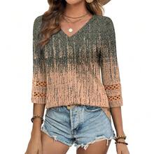 XIEERDUO 3/4 Length Sleeve Womens Tops Dressy Casual Blouses For Women 2025  V Neck T Shirts Summer Clothes - Z 灰珊瑚 - 查看 3