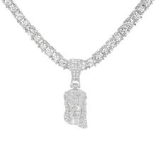 Colgante de cara de cabeza de pieza de Jesucristo para hombres, collar con dije de cristal brillante helado con cadena, joyería de Hip Hop - Cadena de tenis de plata - Ver 17