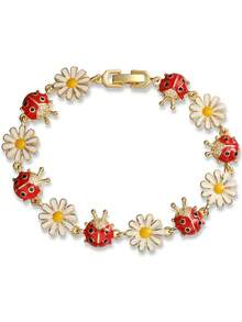1pc Ladybug & Flower Decor Chain Bracelet, Multi-Color Cubic Zirconia Copper Alloy, Cute Nature Style, Couples Accessory For Casual Wear, Party - Multicolor - View 17