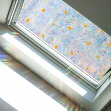 Daisy Flower Colored Sunlight Static Prism Window Film - Double Sided, No-Stick Static Adhesion, Anti-Clash Rainbow Sun Catcher, Reusable PVC For Home And Office Decoration