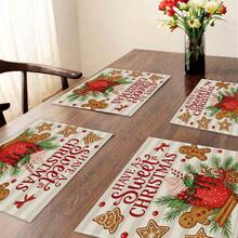 1/4 Set di Tovagliette Natalizie in Lino Stampato a Quadri Bufalo, Babbo Natale Invernale, Albero di Natale, Pupazzo di Neve e Cervo per Tavolo da Pranzo, Lavabili in Poliestere Rettangolari, Sottobicchieri, Tovaglie da Cucina, Tappetini per il Caffè, Adatti per Cucina, Sala da Pranzo, Matrimonio, Decorazione Casa, Decorazione Stanza, Decorazione Interna, Decorazione Tavolo, Decorazione Festa di Natale, Regalo Ideale