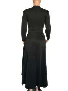 Casual Solid Ruffles Hem Asymmetrical Shirt Dress Long Sleeve T Shirt Blouse Long Tunic Dresses Going Out Irregular Skirts Tops Fall Winter Clothes - 黑色 - 查看 5