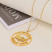 Collar personalizado con impresión del mapa de EE. UU. y nombre y fecha, colgante de acero inoxidable con grabado personalizado, joyería estilo punk-hip hop para mujer, ideal para el Día de la Independencia, uso casual o accesorio para fiesta, joyería patriótica, temporada de regreso a la escuela