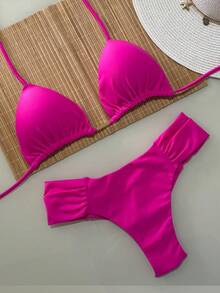 Triangle Bikini With Double Butterfly String Panties In Various Colors - Hot Pink - View 1