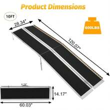 mteryoing 6FT Aluminum Folding Wheelchair Ramp - Portable Access Ramp With Textured Surface, Reflective Edges & Carry Handle For Steps, Doorways, Curbs - Black - View 7