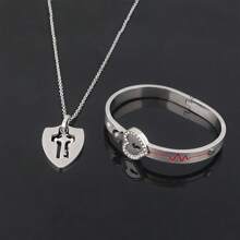 rongji jewelry 1 Set Pulsera y Collar de Pareja con Corazón y Candado de Acero de Titanio, Resistente al Desgaste, Regalo del Día de San Valentín, Mamá, Madre, Día de la Madre