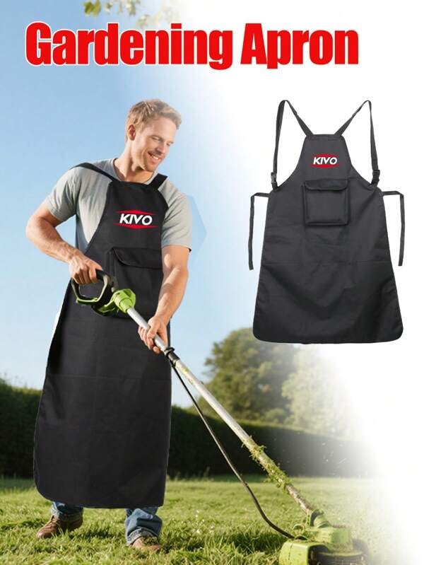 1pc Waterproof Lawnmower Apron, Black Water-Resistant Thick Fabric Resists Abrasion, Shoulder Straps Design For Free Movement, Large Pocket To Hold Tools, Easy For Lawn Mowing And Trimming