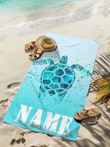 Toalha de praia personalizada com estampa de tartaruga marinha azul - Design de praia, superabsorvente e de secagem rápida, perfeita para praia, piscina, camping e viagens, essencial para praia | Tema tartaruga marinha | Toalha de poliéster, acessório de praia, adequada para todos os feriados - Multicolorido - Ver 8