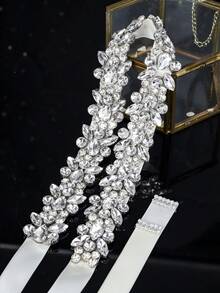 1 pieza Faja de vestido de novia de lujo con strass, cinturón de moda hecho a mano para dama, accesorio del Día de San Valentín - Plateado - Ver 9