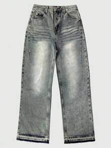 Herren Business Lässig Jeans mit abgerissenen Säumen und Fransen, verwaschen, einfaches Design, vielseitig einsetzbar, geeignet für alle Jahreszeiten, Knopf- und Reißverschluss, schmale gerade Beinform, Emo-Stil