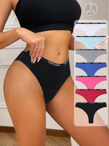 7-Piece Set Of Sporty Letter Elastic Ribbon Women's Thong Fashionable Low Waist Sexy Soft  Underwear Ropa Interior De Mujer - 彩色 - 查看 2