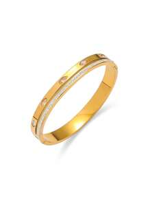 Bracelete Simples de Aço Titanium Tom Dourado, Embutido com Zircônia Artificial, Comprimento Ajustável, Adequado para Vestimenta de Verão, Férias, Presente de Amizade, Anti-desbotamento e Hipoalergênico, Acessório Refinado para Mulheres