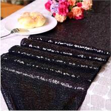 1 件亮片桌布，金色亮片桌旗，长桌旗，闪亮织物滑轨，用于圆形/矩形桌面装饰，适用于圣诞节、餐桌布置、招待会、婚礼、生日派对、万圣节装饰、节日派对，黑色闪光桌旗 - 金色 - 查看 11