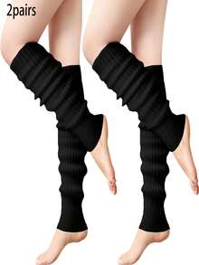 2pairs Buauty Leg Warmers For Women 80s 90s Outfit Fashion Neon Ribbed Leg Socks Fashion Y2k Neon Accessories Sports Yoga - Multicolor - View 5