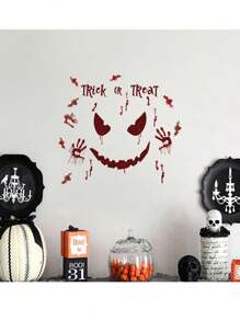 1 Set Halloween Bathroom Toilet Stickers, Holiday Horror Decor Stickers With Demonic Smile And Bloody Handprints, Self-Adhesive PVC Stickers For Room, Bedroom, Door, Wall, Toilet Lid, Suitable For Home, Bar Party, Restaurant Halloween Decoration Stickers, Seasonal Home Decor Stickers