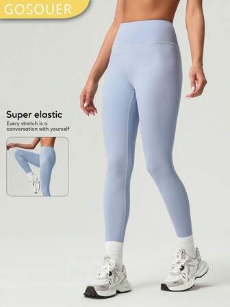 GOSOUER Women's Solid Color Front Seam Back Deep V Buttock Line Running Outdoor Exercise Yoga Legging Pants