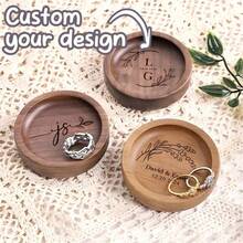 Personalized Wooden Ring Dish, Custom Round Wood Ring Dish, Engagement Ring Holder, Wedding Gift For Couple, Round Jewelry Tray - Multicolor - View 1