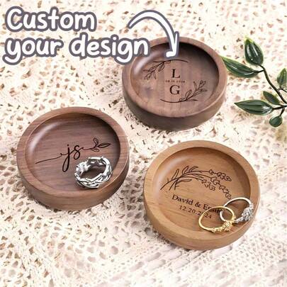 Personalized Wooden Ring Dish, Custom Round Wood Ring Dish, Engagement Ring Holder, Wedding Gift For Couple, Round Jewelry Tray